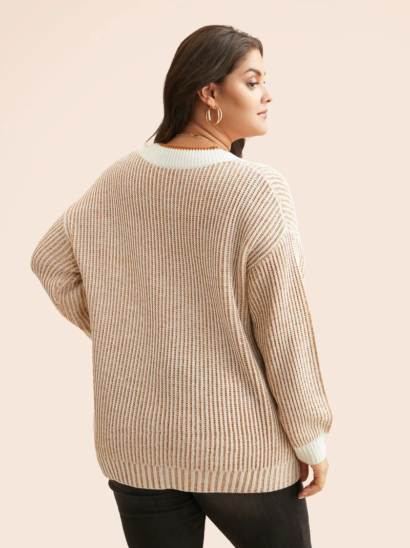 Contrast Texture Drop Shoulder Sleeve Pullover