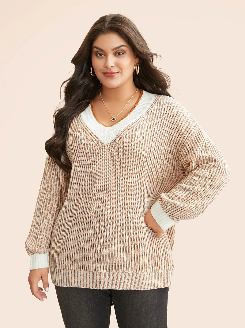 Contrast Texture Drop Shoulder Sleeve Pullover