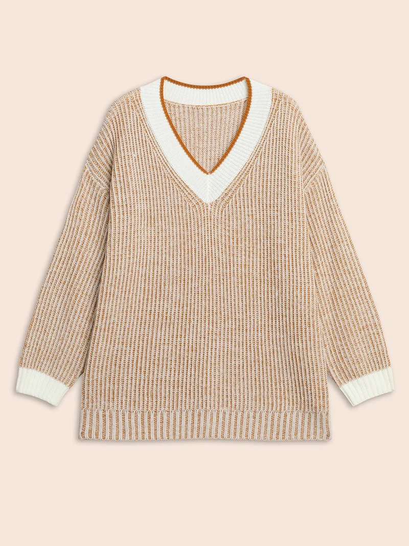 Contrast Texture Drop Shoulder Sleeve Pullover