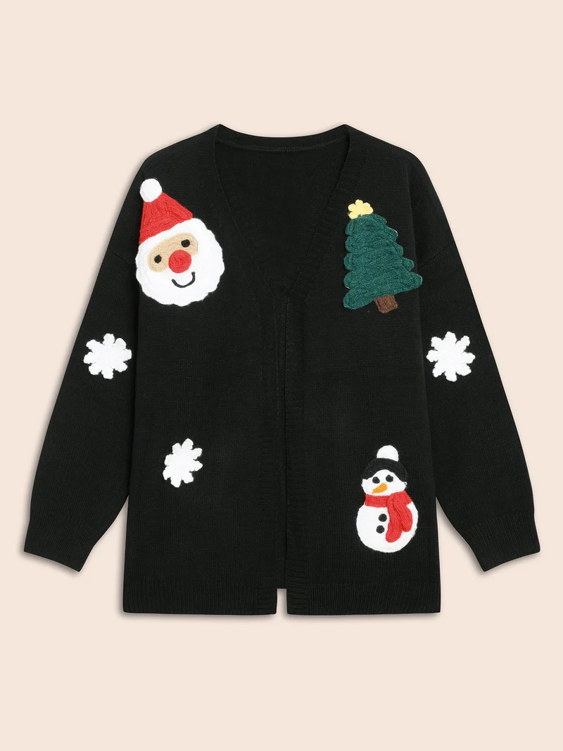 Holiday Hand-Crocheted Motifs V-Neck Cardigan