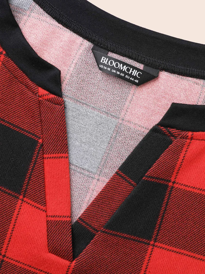 Checkered Contrast Collar Sleep Top