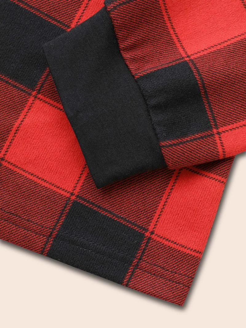 Checkered Contrast Collar Sleep Top