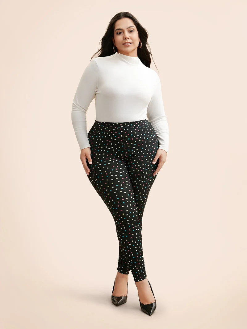 Color Polka Dot Mid Rise Skinny Leggings