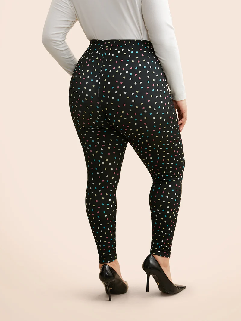 Color Polka Dot Mid Rise Skinny Leggings