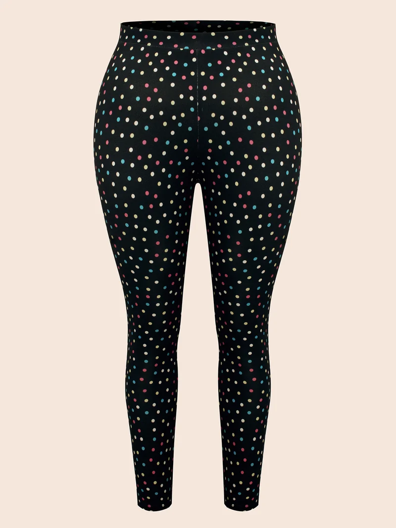 Color Polka Dot Mid Rise Skinny Leggings