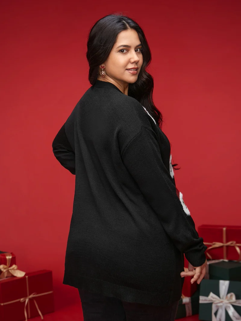 Jolly Fellow Pattern Open Knit Cardigan