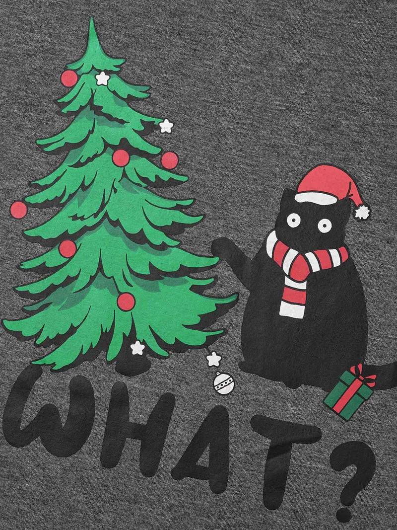 Festive Cat And Tree Printed Slim-Fit Tee