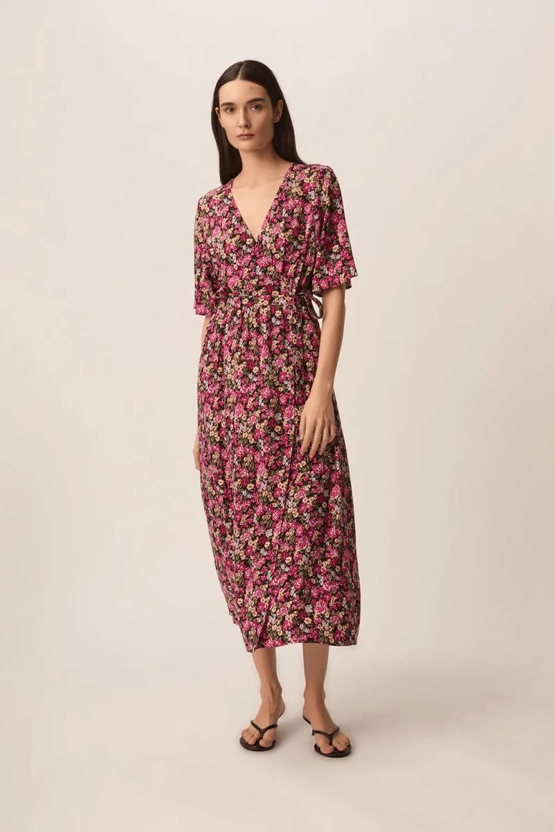 Robe midi Elaly portefeuille à manches fluides