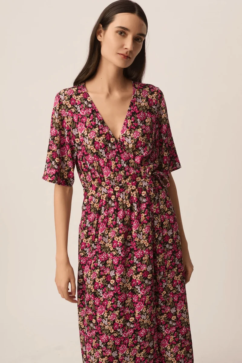 Robe midi Elaly portefeuille à manches fluides