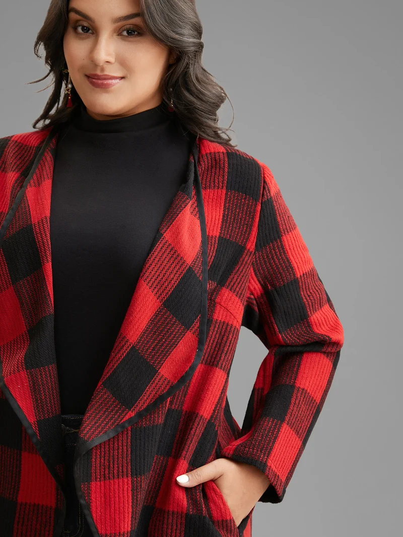Festive Plaid Curved Hem Cardigan
