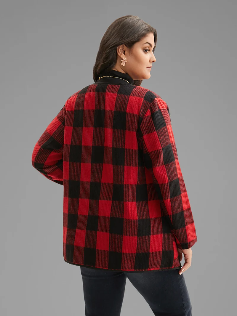 Festive Plaid Curved Hem Cardigan