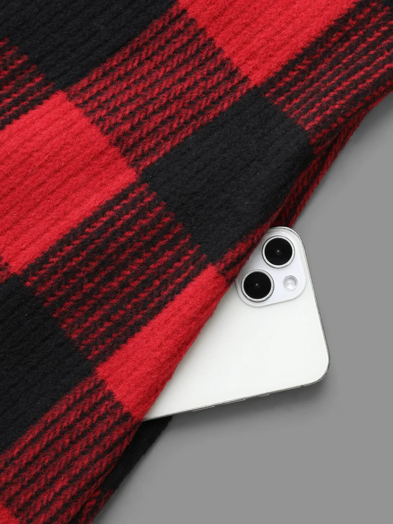 Festive Plaid Curved Hem Cardigan
