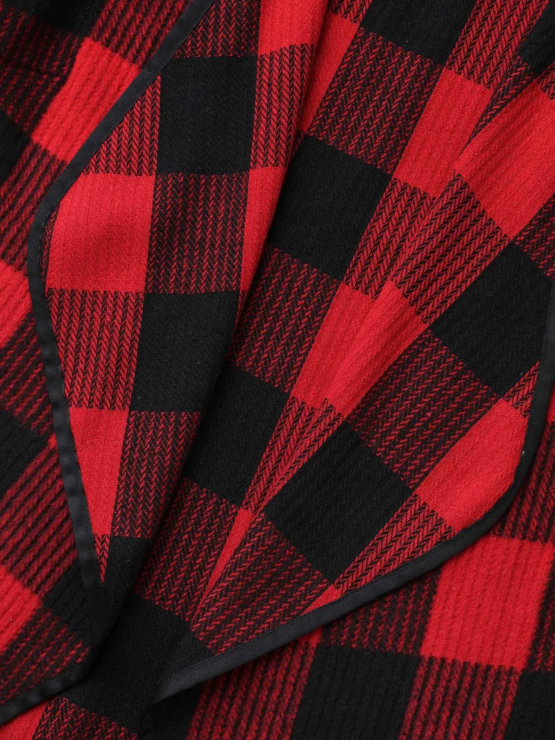 Festive Plaid Curved Hem Cardigan