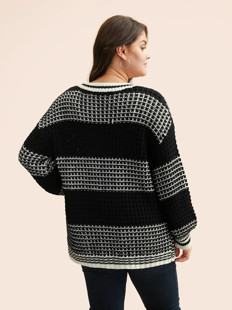 Contrast Textured Drop Shoulder Sleeve Pullover