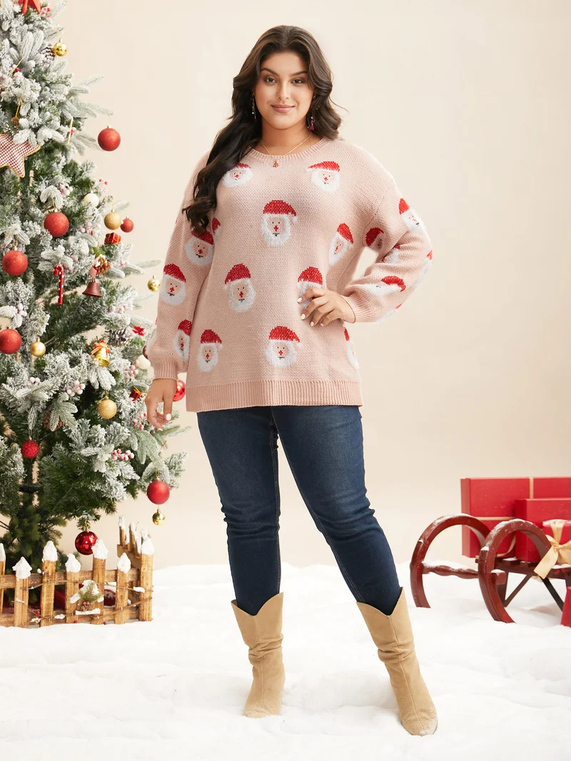 Holiday Printed Balloon Sleeves Pullover