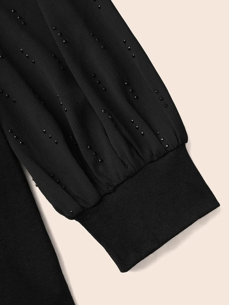 Rhinestone Embellished Lantern Sleeves Tee