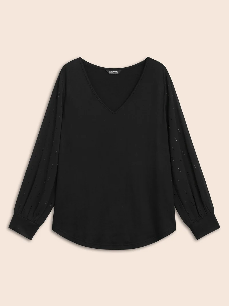 Rhinestone Embellished Lantern Sleeves Tee