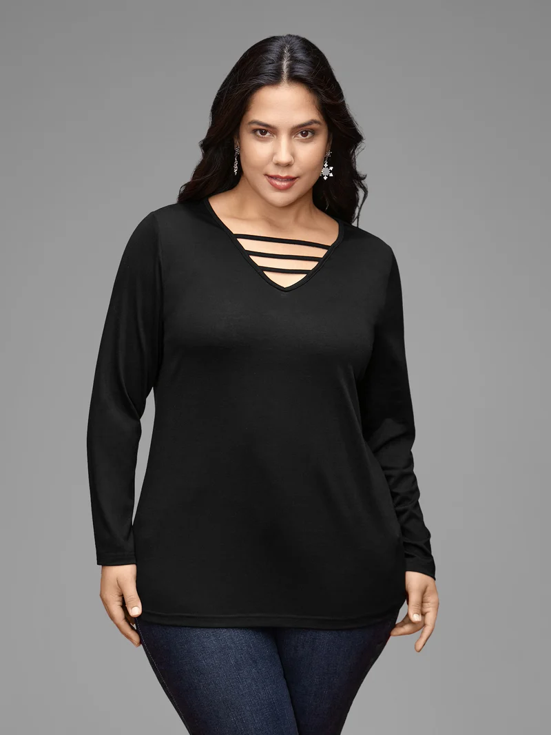 V-neck Cut Out Straight Fit Tee