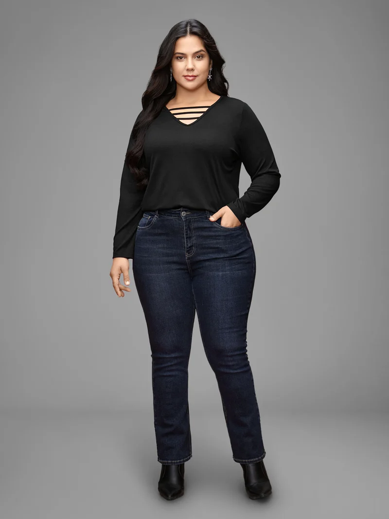 V-neck Cut Out Straight Fit Tee