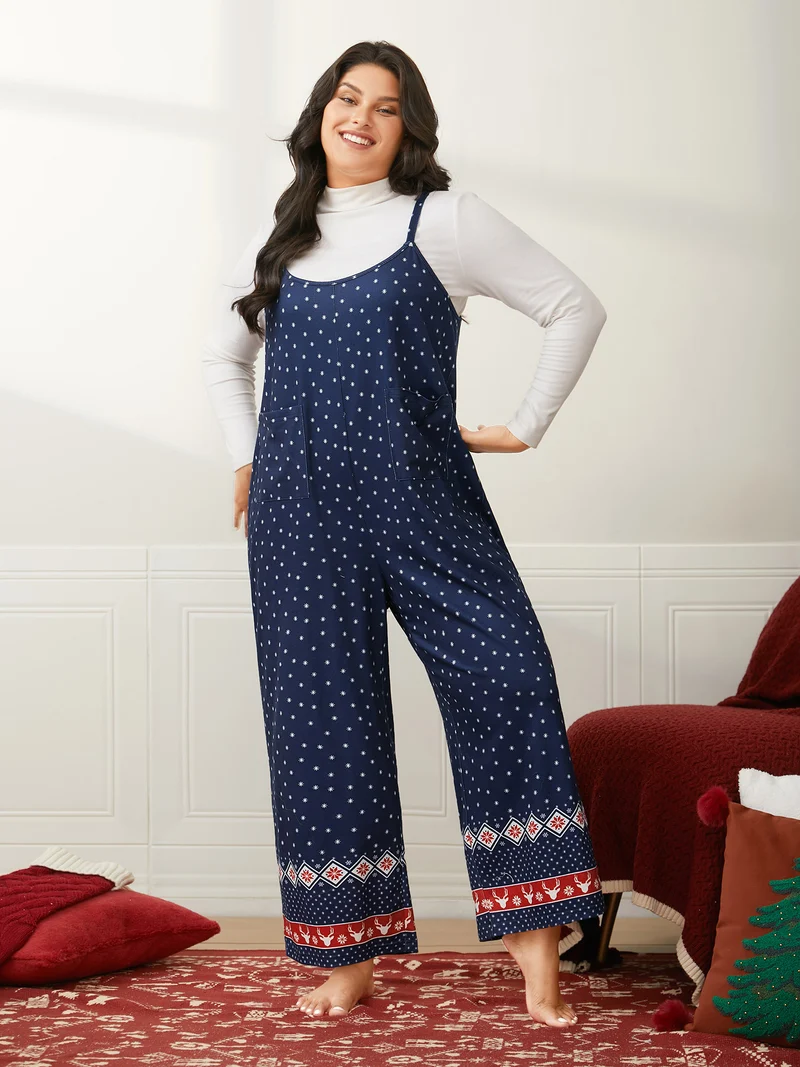 Deer-Flake Printed Straight Leg Jumpsuit