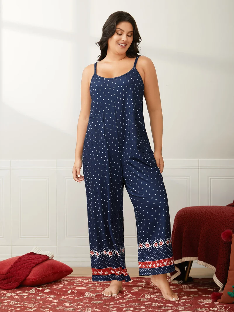 Deer-Flake Printed Straight Leg Jumpsuit