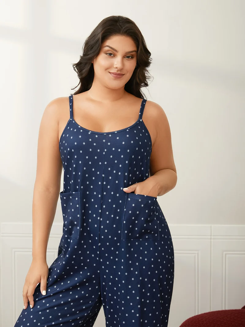Deer-Flake Printed Straight Leg Jumpsuit