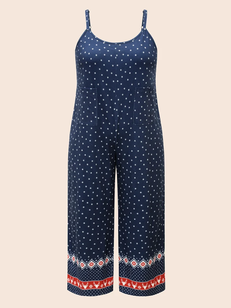 Deer-Flake Printed Straight Leg Jumpsuit