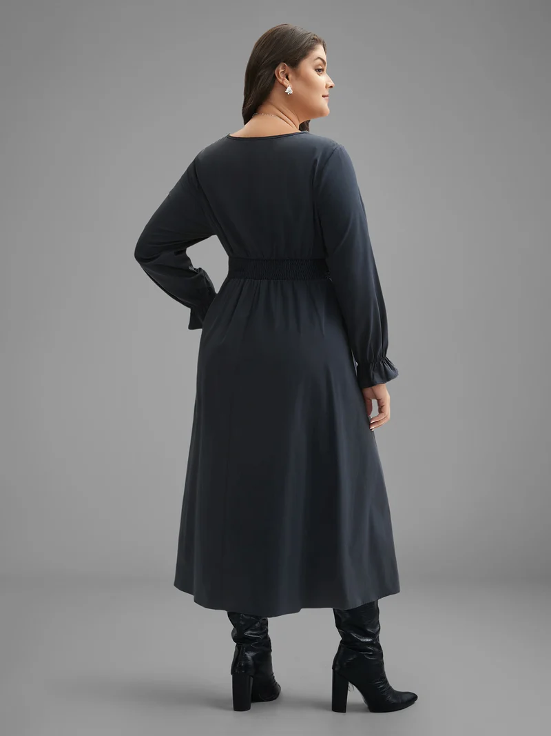 Festive Plaid Tie Knot Ruched Midi Dress