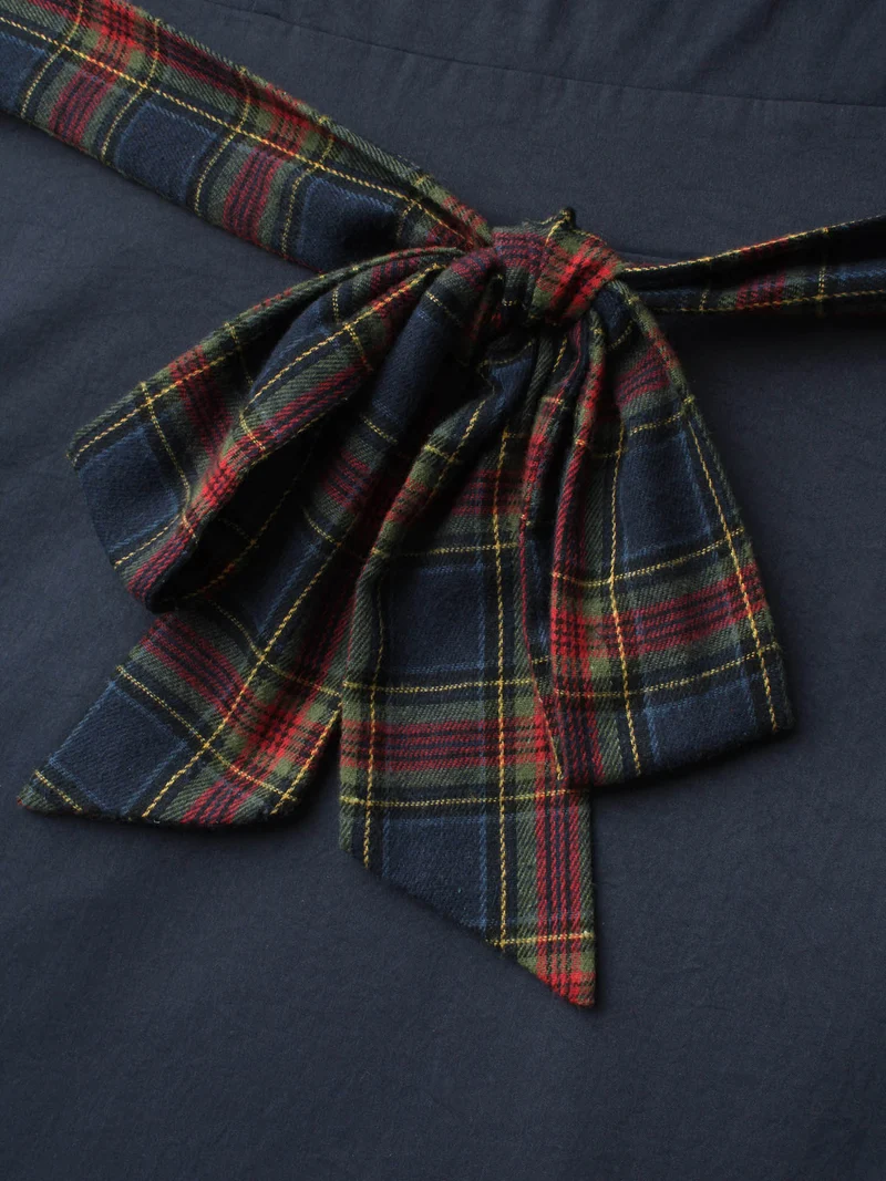 Festive Plaid Tie Knot Ruched Midi Dress