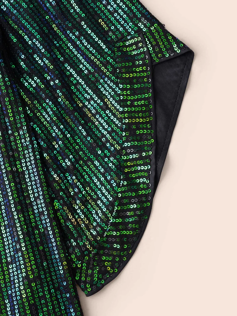 Round Neck Sequin Bell Sleeve Blouse