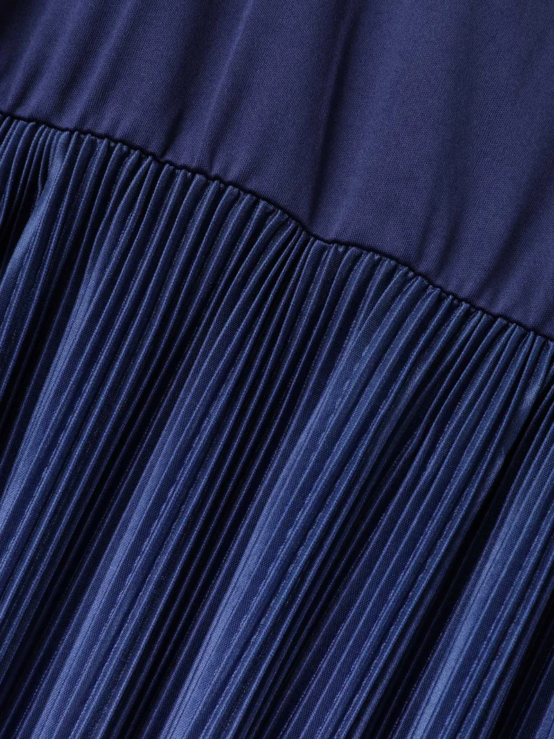 Overlap Collar Ombre Patchwork Pleated Dress