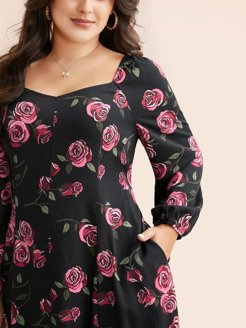 Floral Heart Neckline Cross Straps Dress