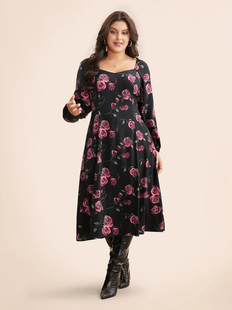 Floral Heart Neckline Cross Straps Dress