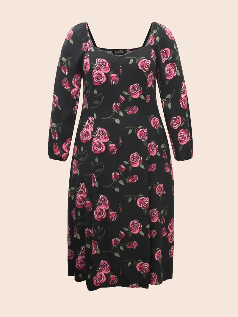 Floral Heart Neckline Cross Straps Dress