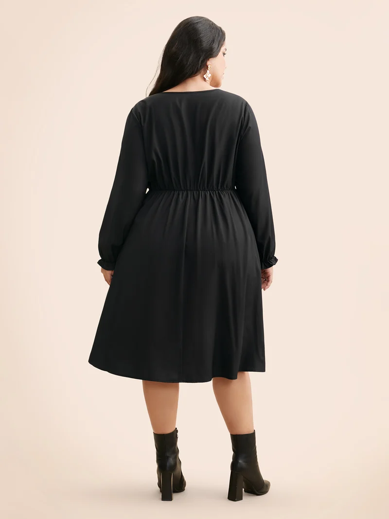 V Neck Floral Button Detail Dress