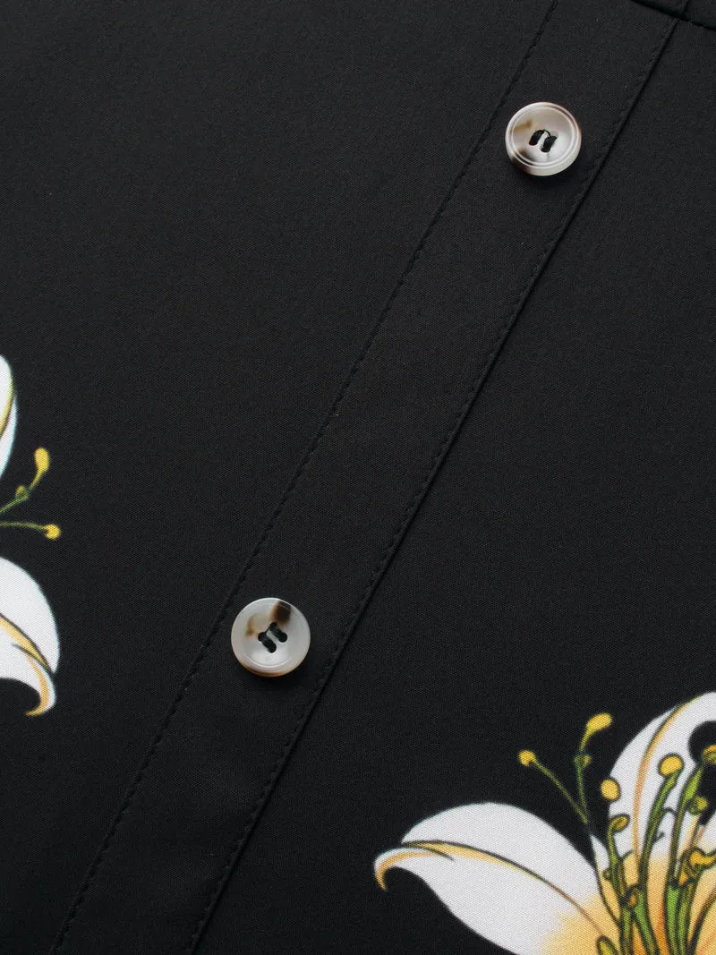 V Neck Floral Button Detail Dress