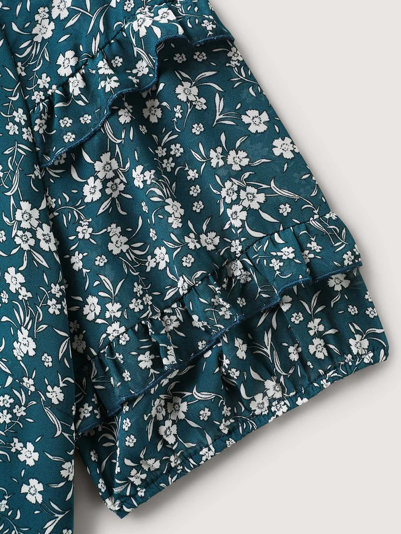Delicate Florals Ruffled Tiered Sleeve Blouse