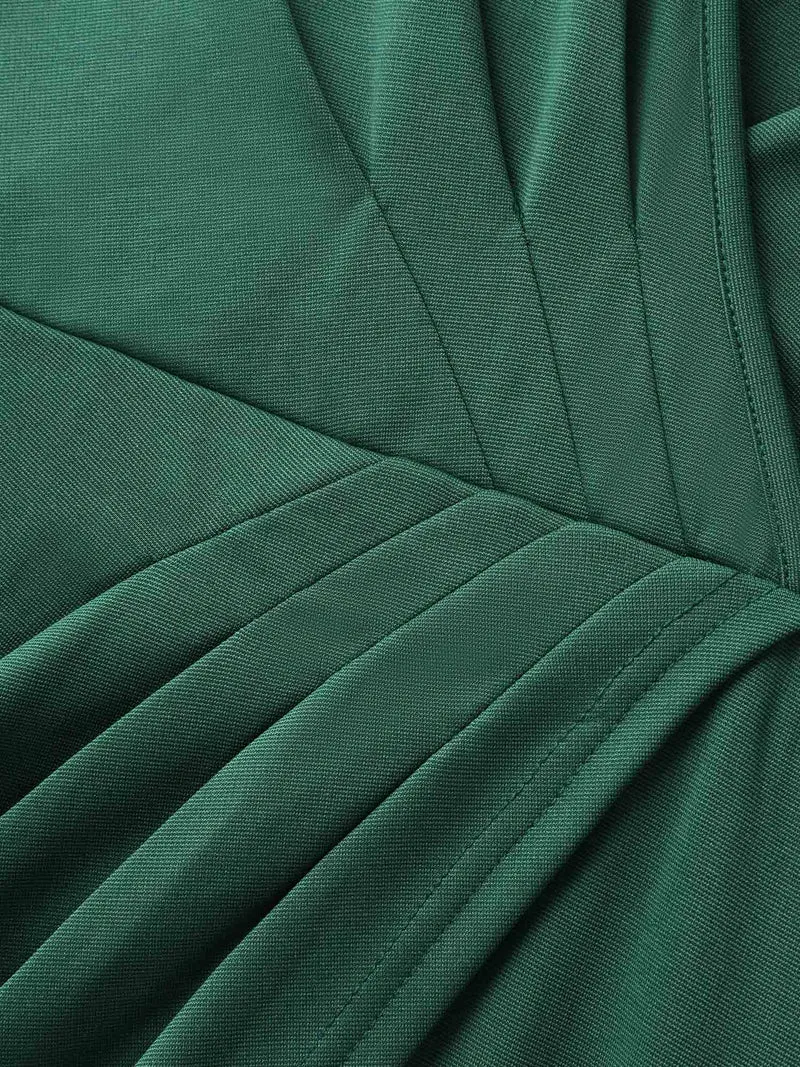 Wrap Gathered Solid Surplice Midi Dress