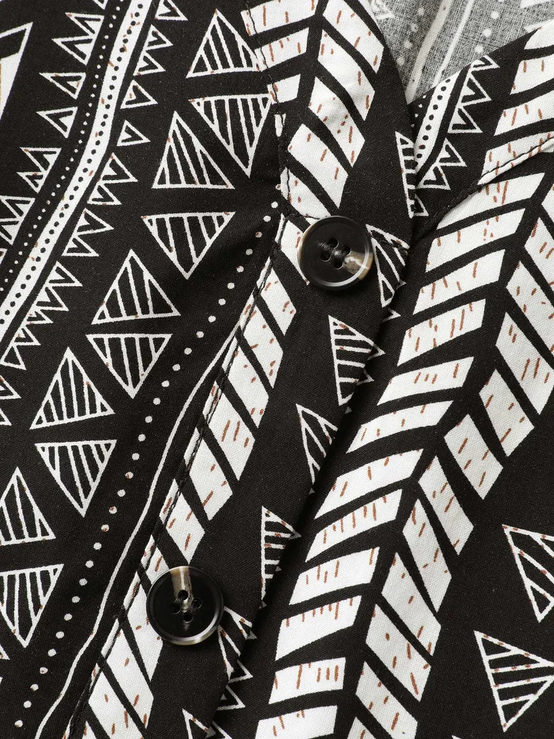 Geometric Print Button Layered Blouse