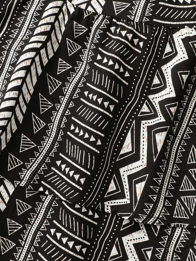 Geometric Print Button Layered Blouse