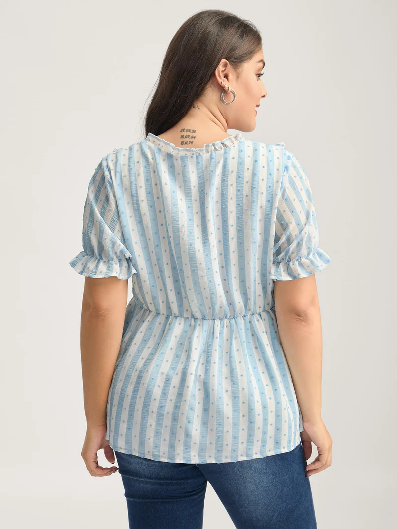 Textured Striped Print Ruffled Babydoll Top