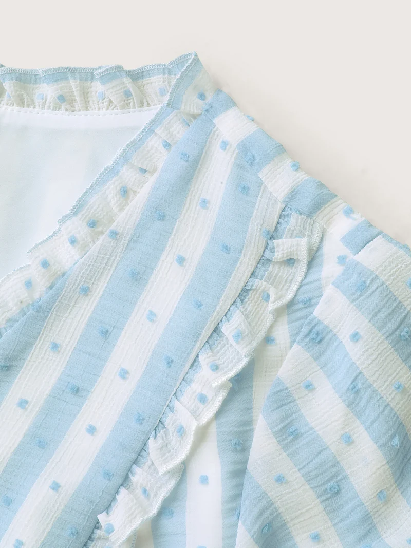 Textured Striped Print Ruffled Babydoll Top