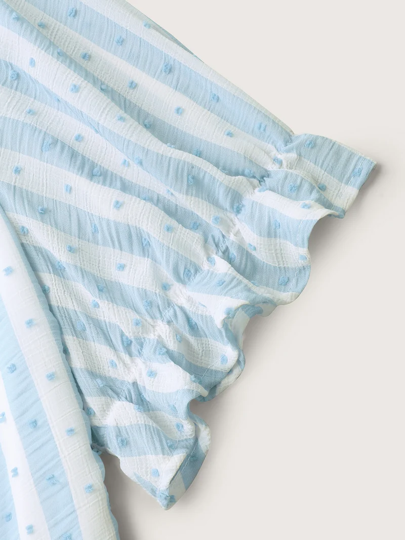 Textured Striped Print Ruffled Babydoll Top