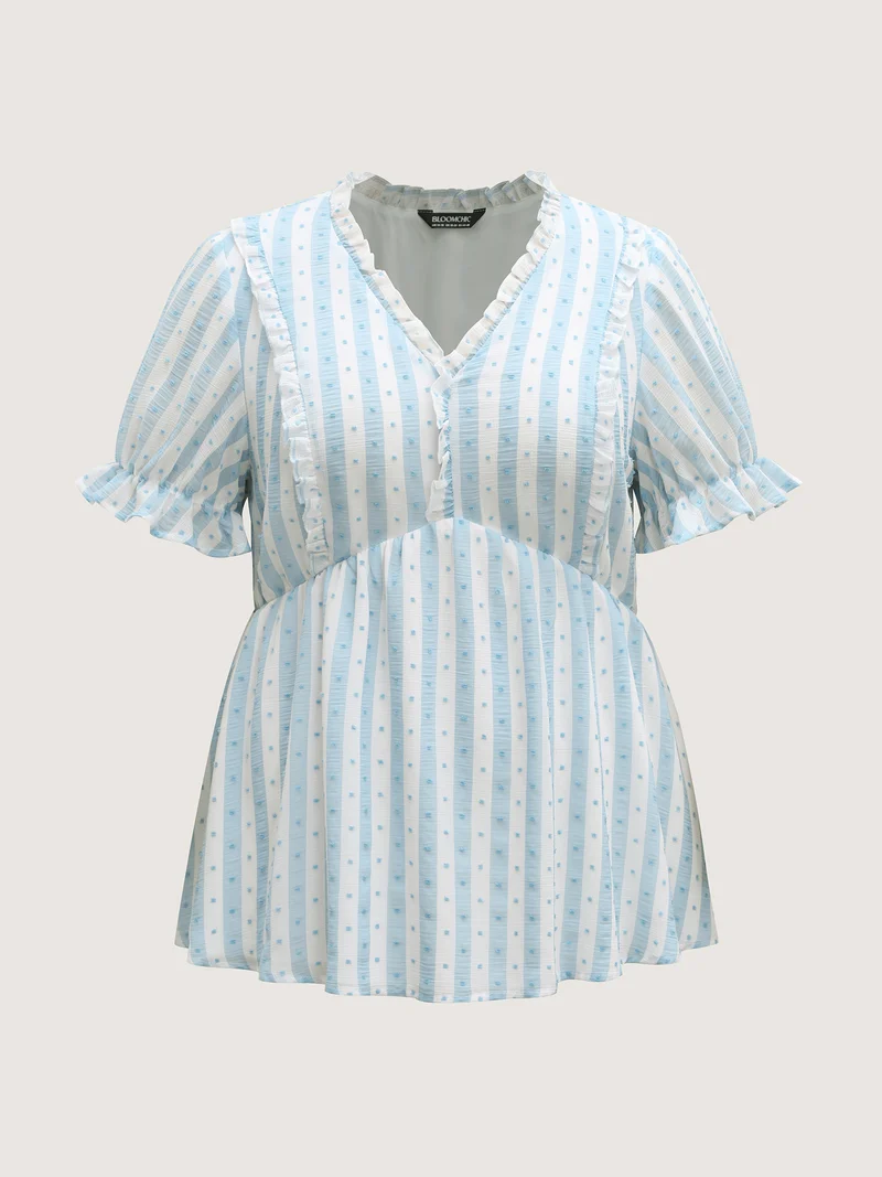 Textured Striped Print Ruffled Babydoll Top