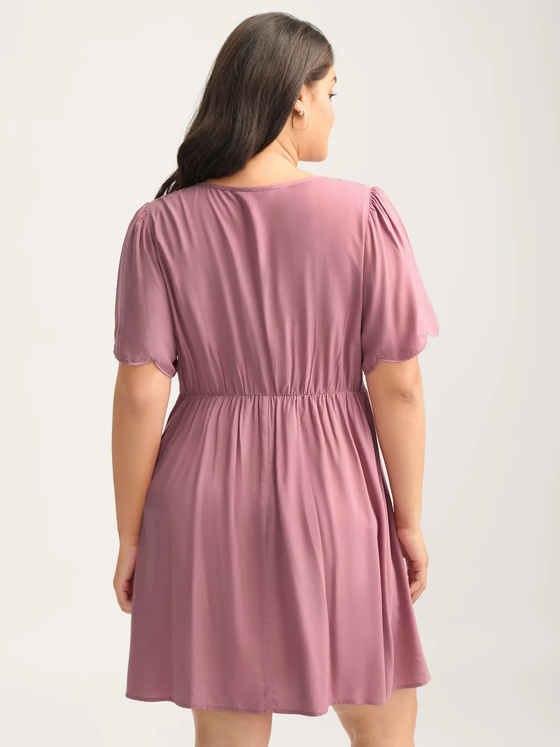 Rayon Bodice Embroidered Patchwork Knot Midi Dress
