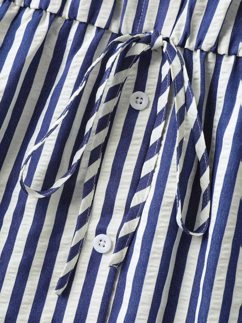 Striped Tie-Front Midi Shirt Dress
