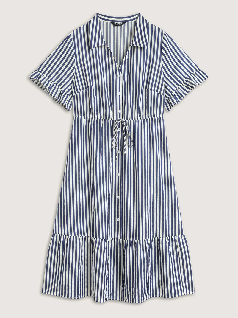 Striped Tie-Front Midi Shirt Dress