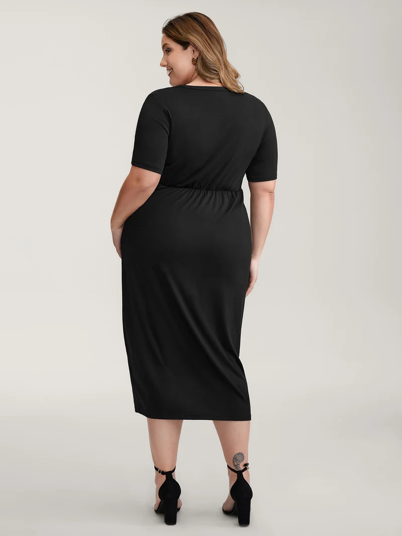 Twist Front Button Slit Midi Dress