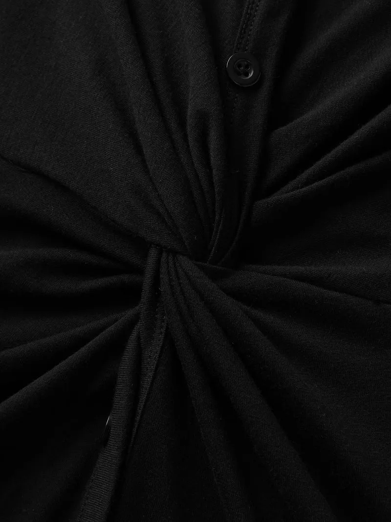 Twist Front Button Slit Midi Dress