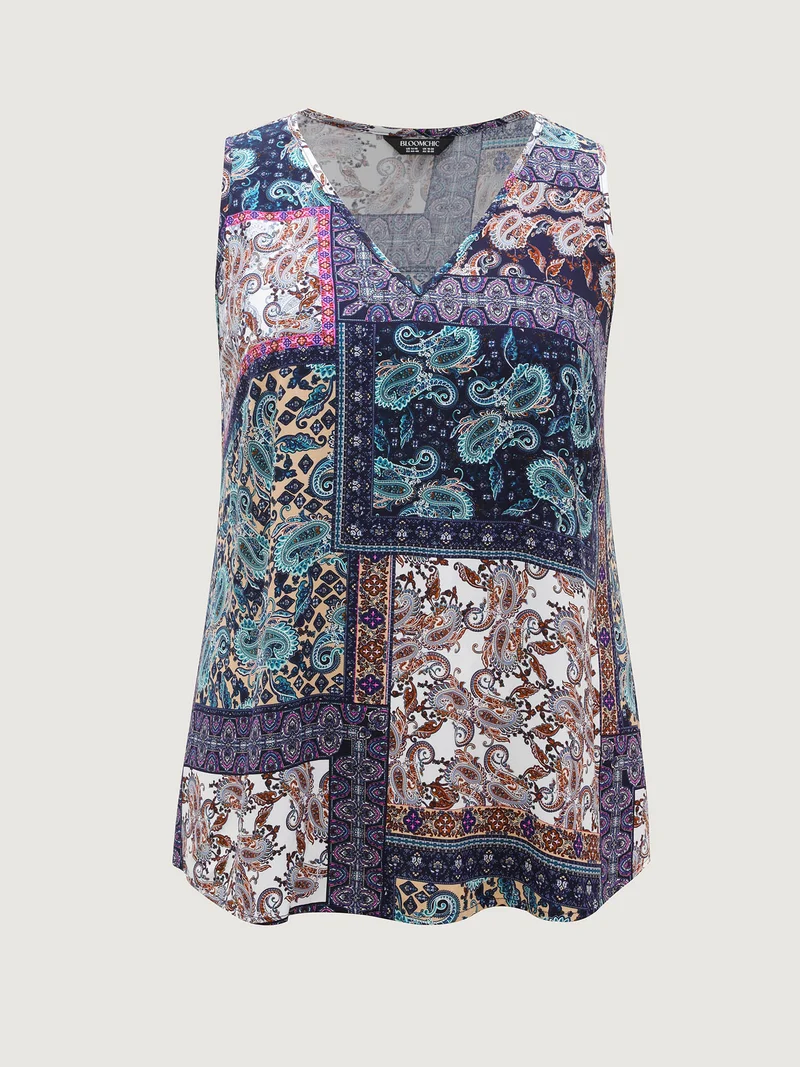 Rayon Floral Contrast Collage Tank Top